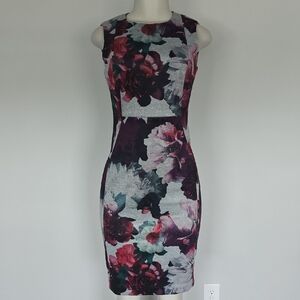 Calvin Klein gray form fitting dress large flower print-4